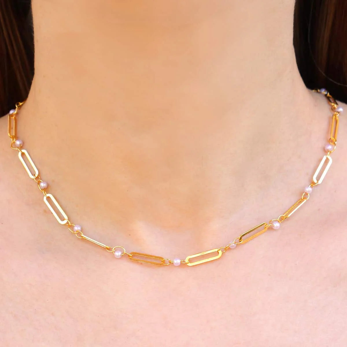 Collar acero y Perlas