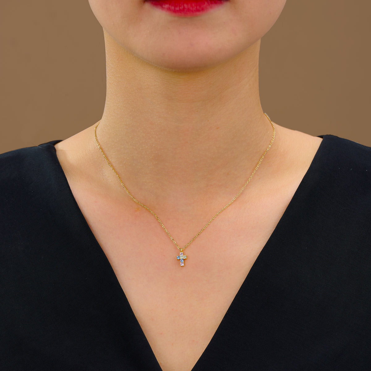 Collar cruz mini circonitas