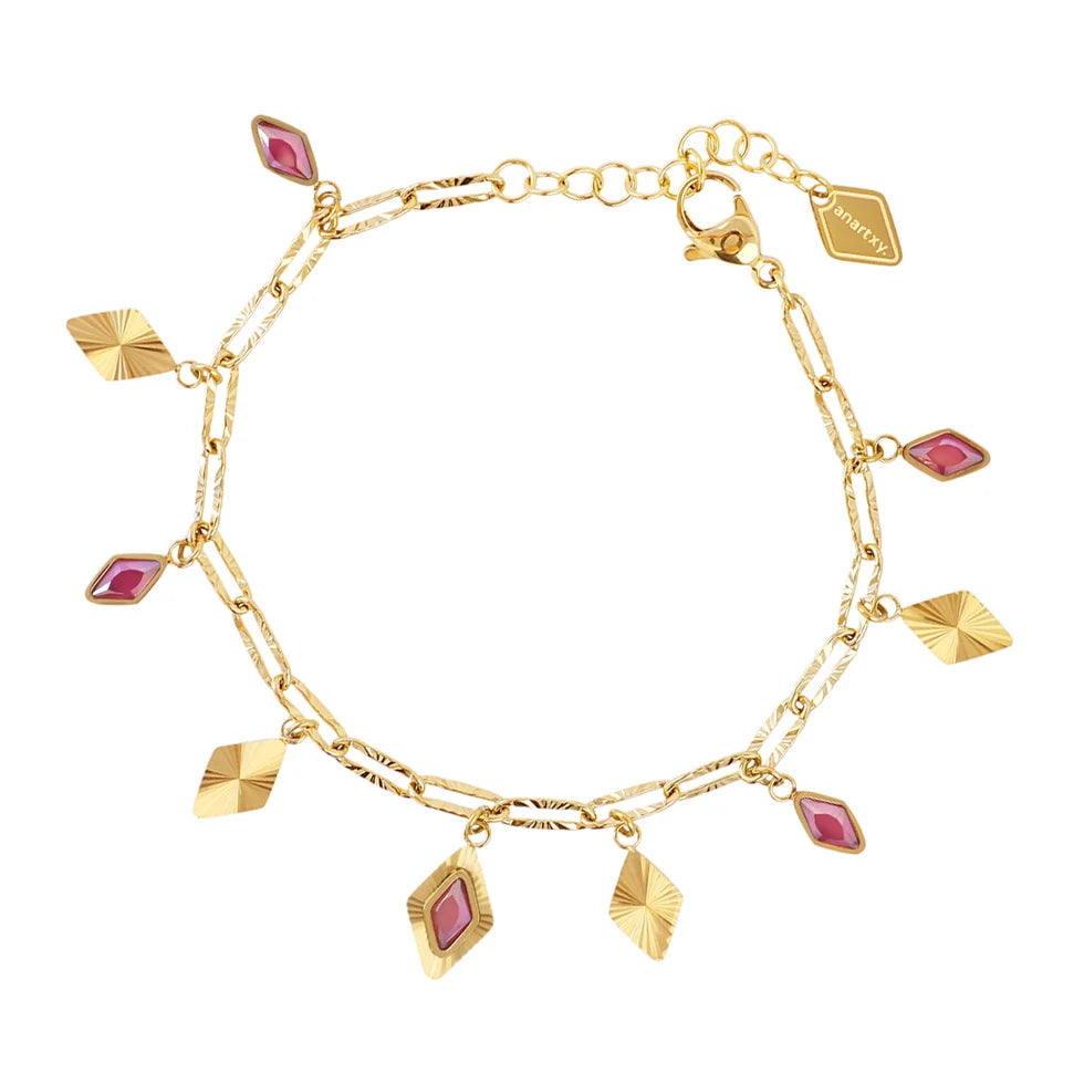 Pulsera rombos piedra rosa