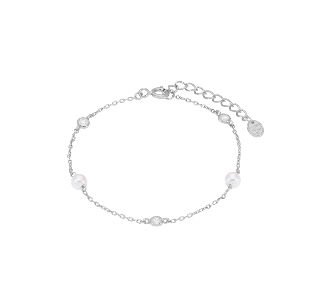 Pulsera plata y Perlas