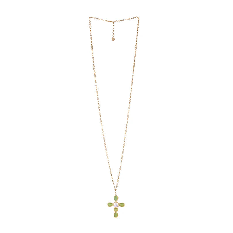 Collar Cruz Perla y Piedras