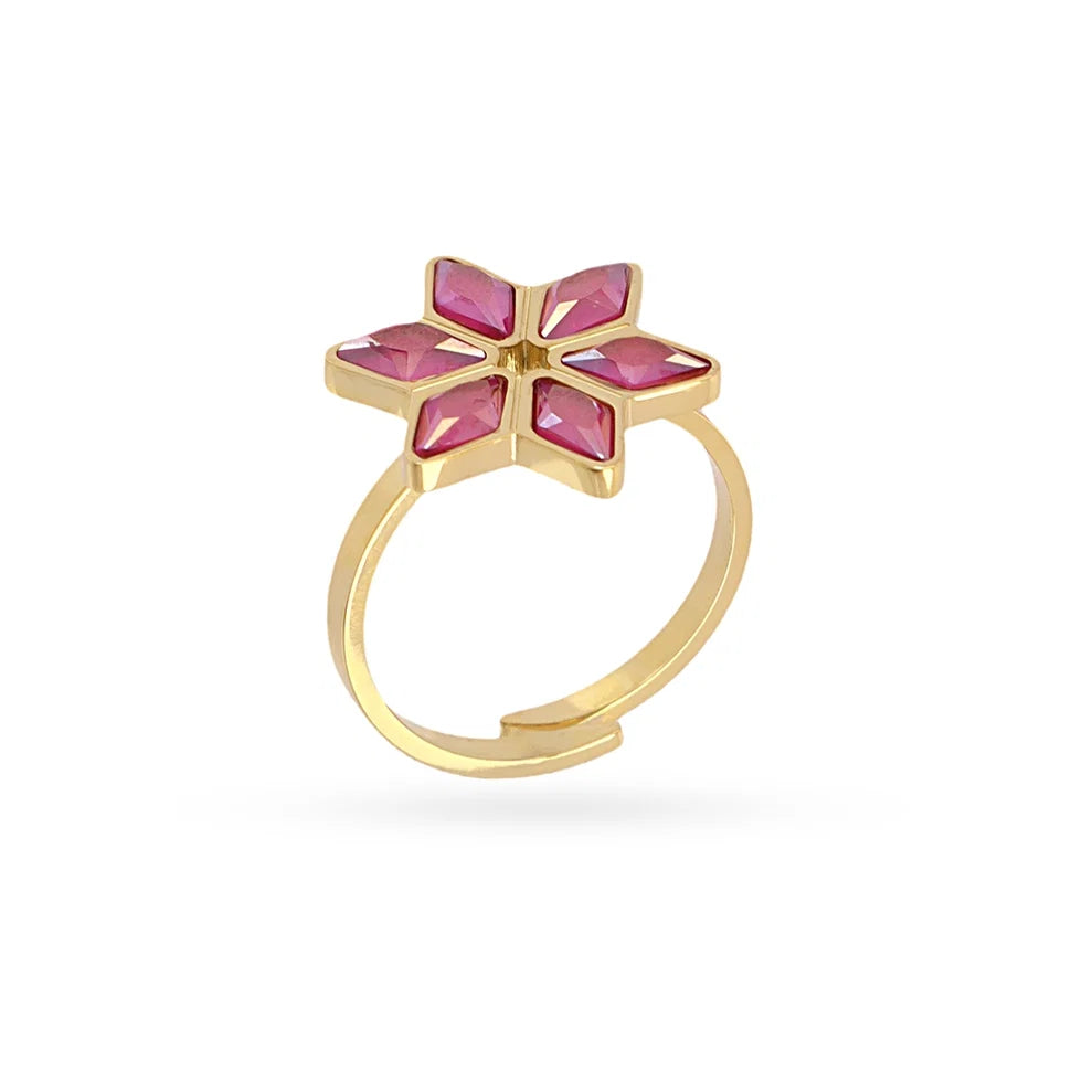 Anillo flor piedra rosa