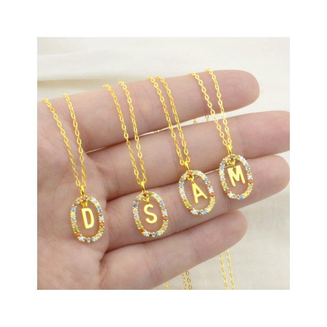 Collar Letra Circonita Colores