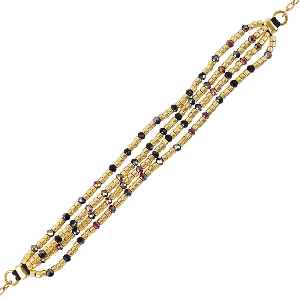 Pulsera bolitas doradas y colores