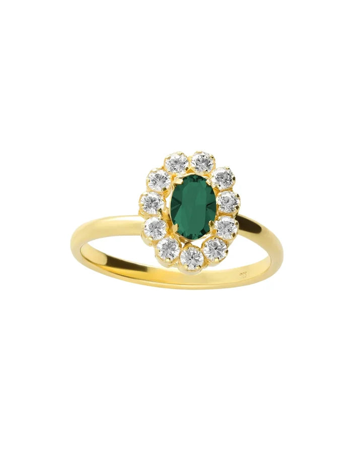 Anillo rosetón cristal verde VC