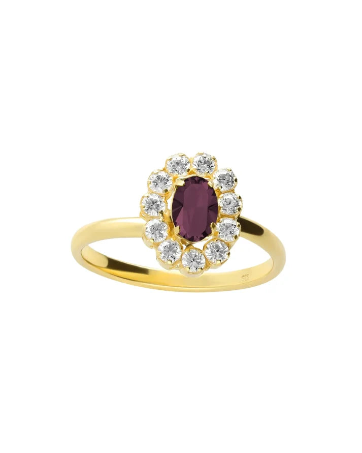 Anillo rosetón piedra burdeos VC