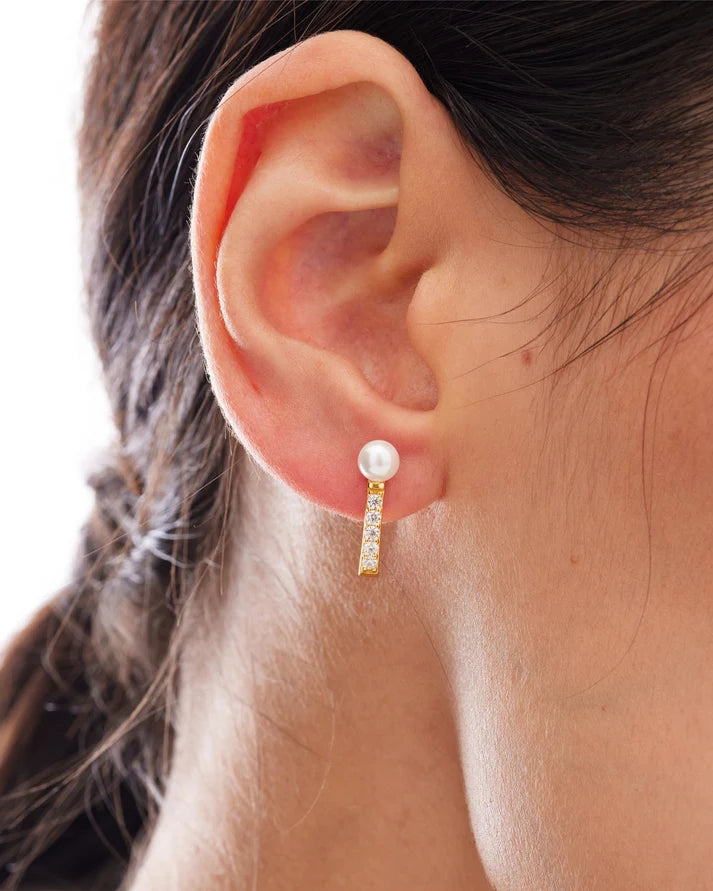 Pendientes aro perla y circonitas VC