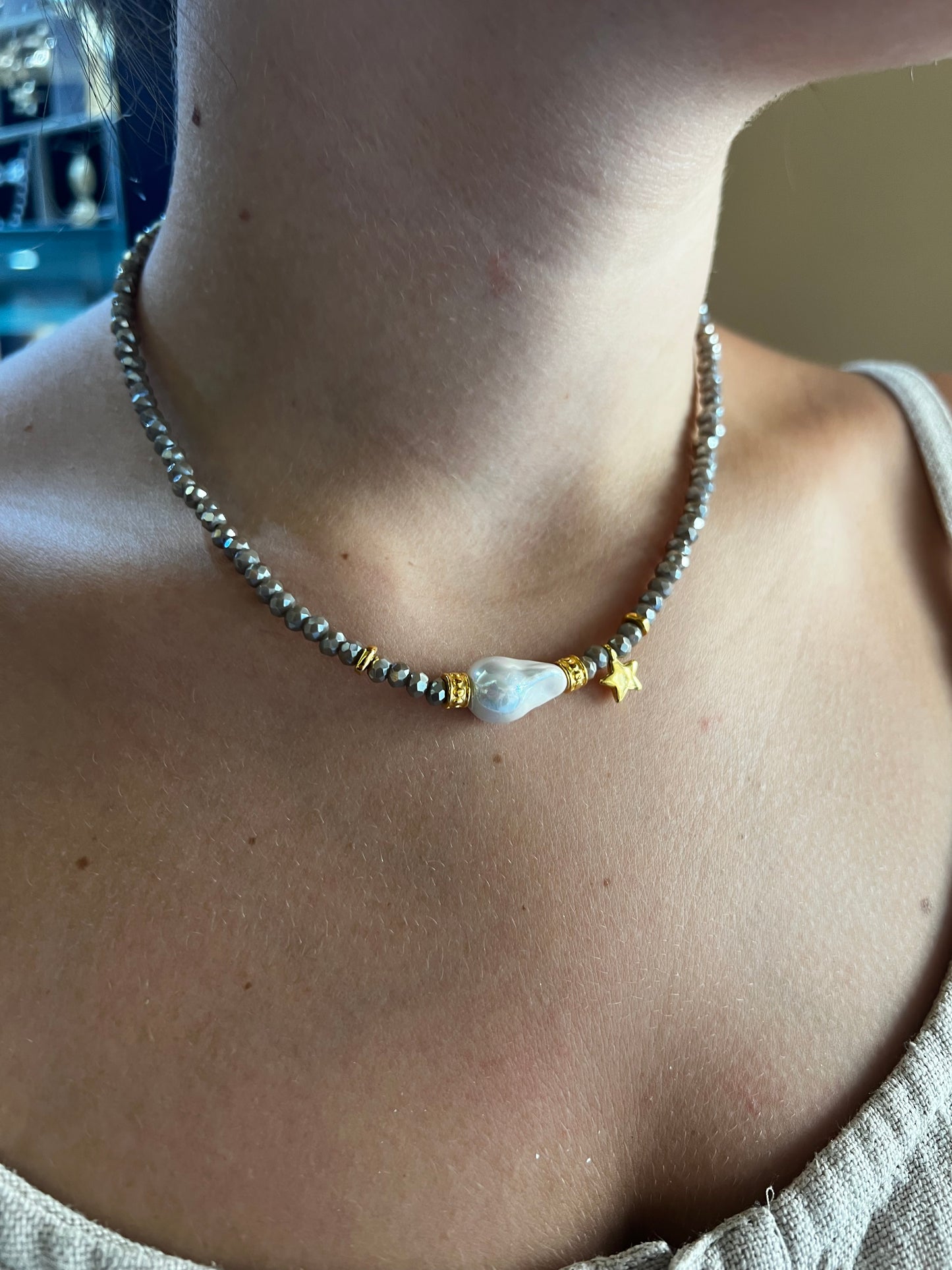 Collar perla y piedras