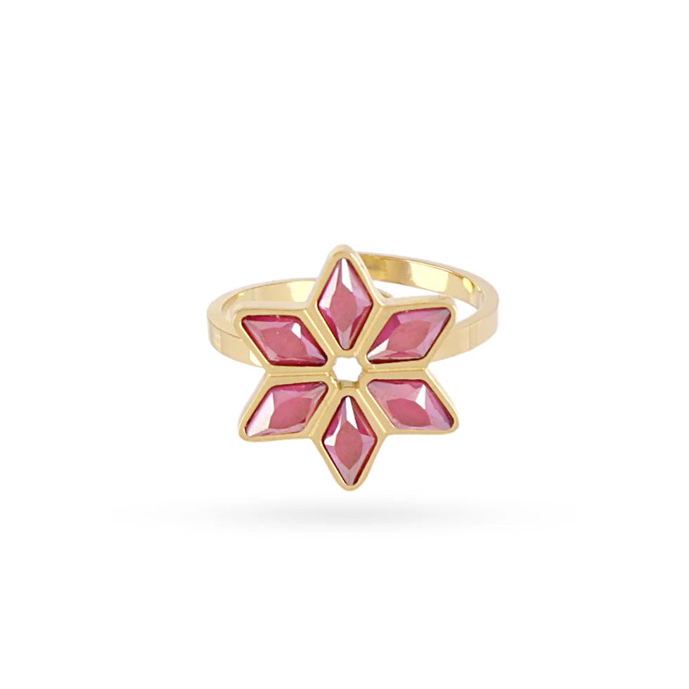 Anillo flor piedra rosa