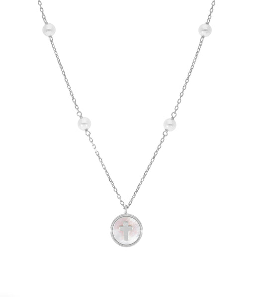 Collar cruz y Perlas