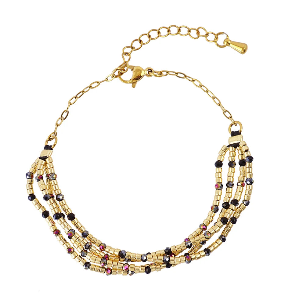Pulsera bolitas doradas y colores