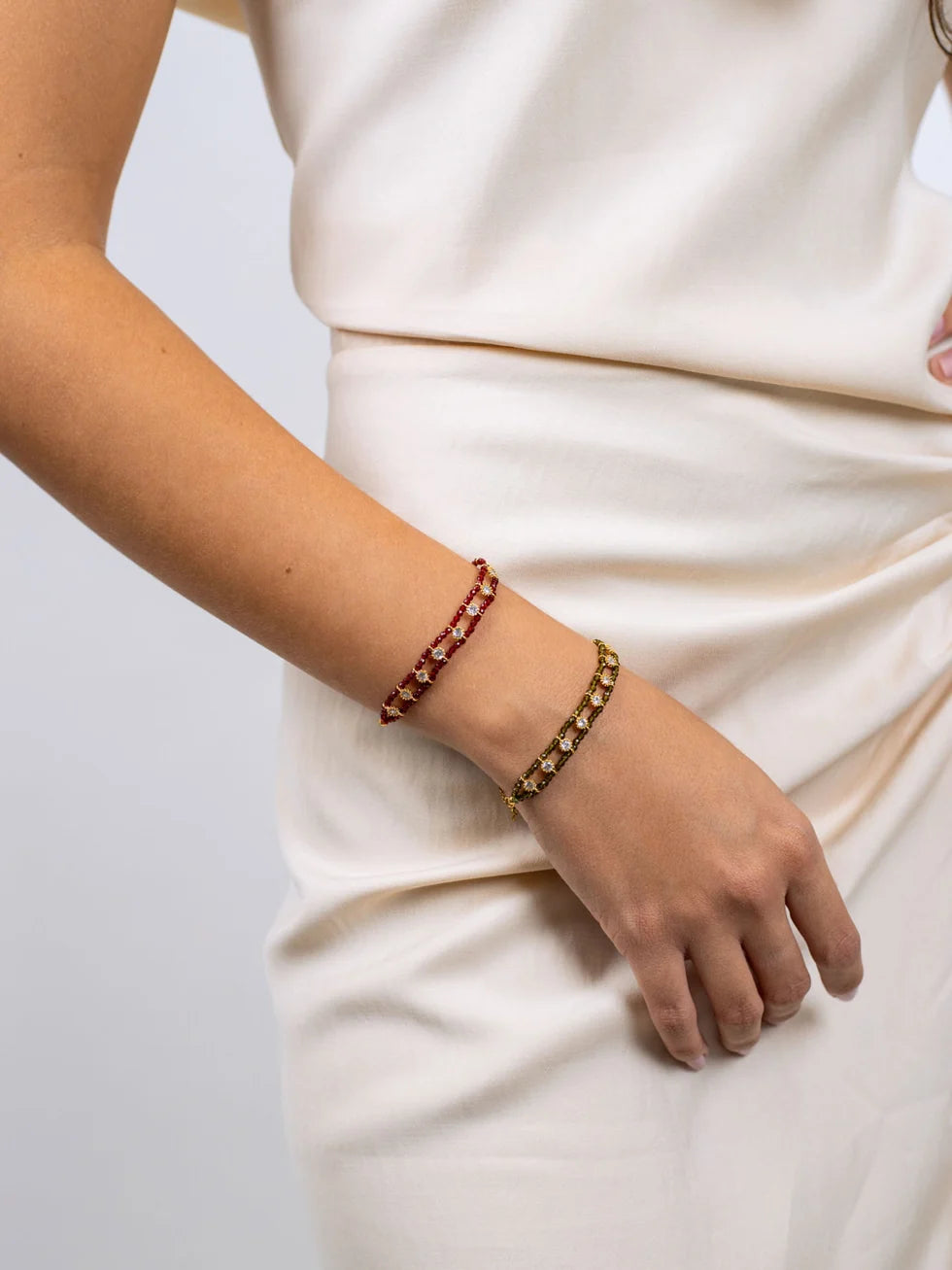 Pulsera piedras marrones y circonitas