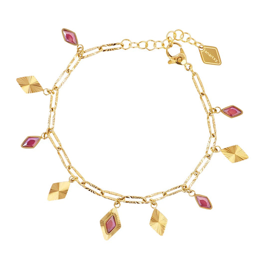 Pulsera rombos piedra rosa