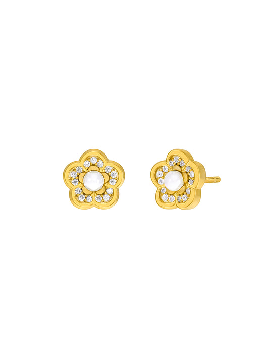Pendientes flor perla y circonitas