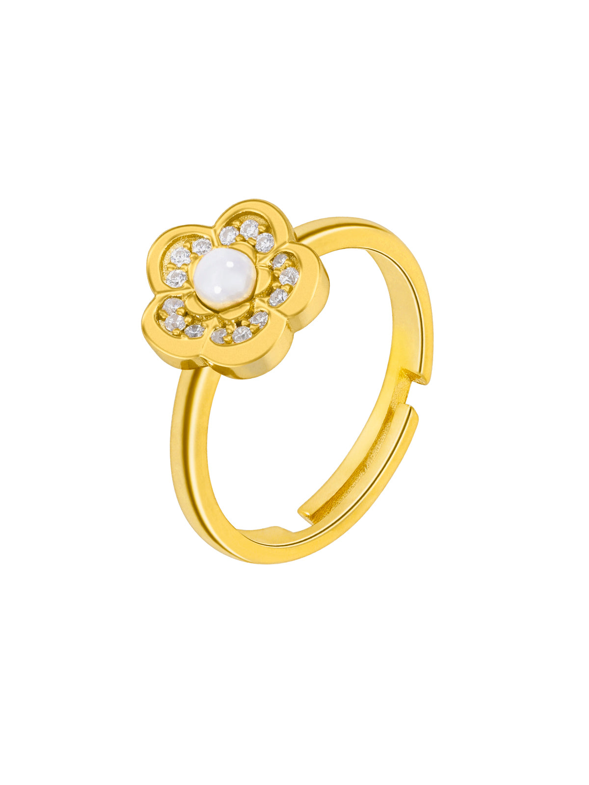 Anillo flor perla y circonitas
