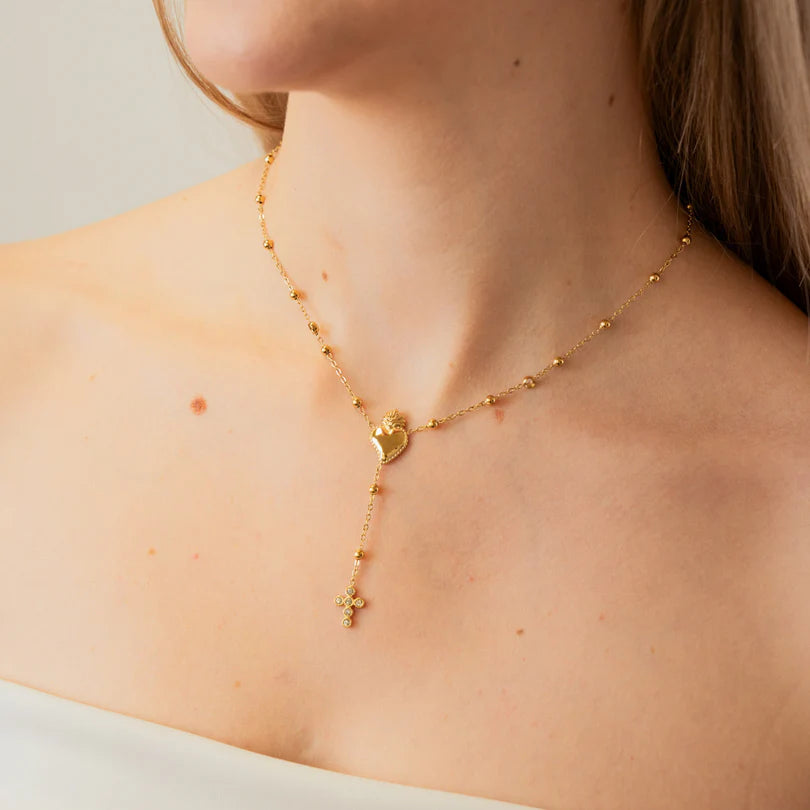 Collar Corbatero Corazón y Cruz