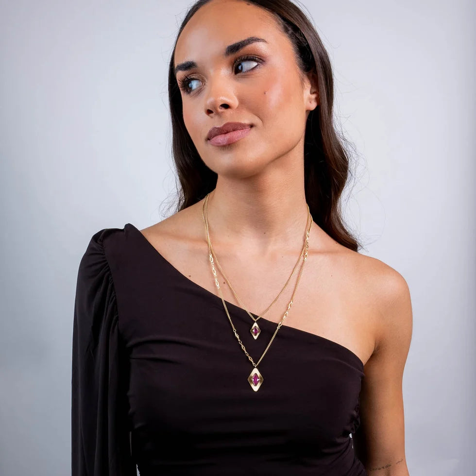 Collar doble piedra rosa
