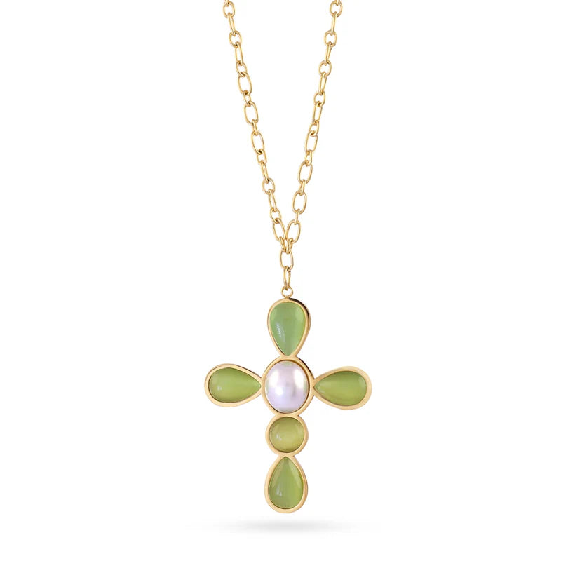 Collar Cruz Perla y Piedras