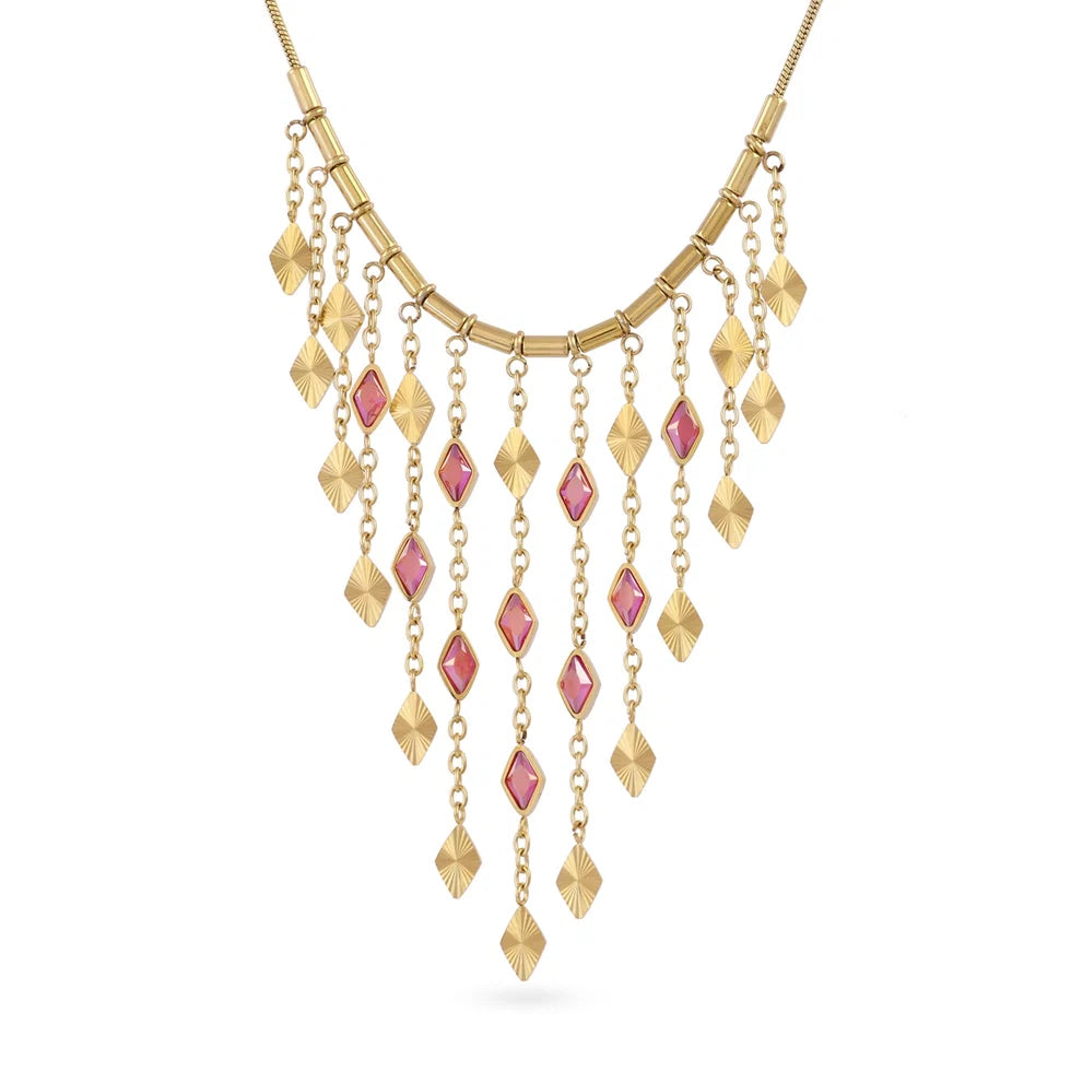 Collar rombos y piedras rosas