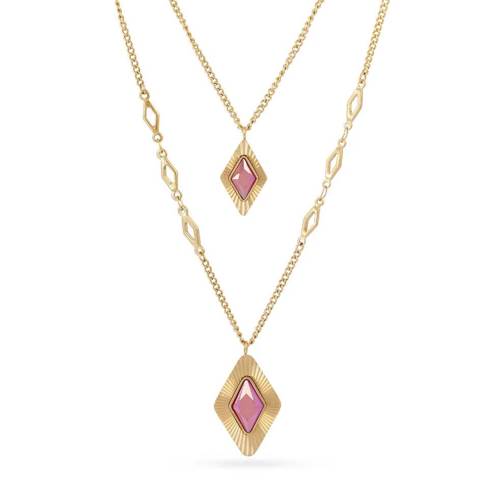 Collar doble piedra rosa