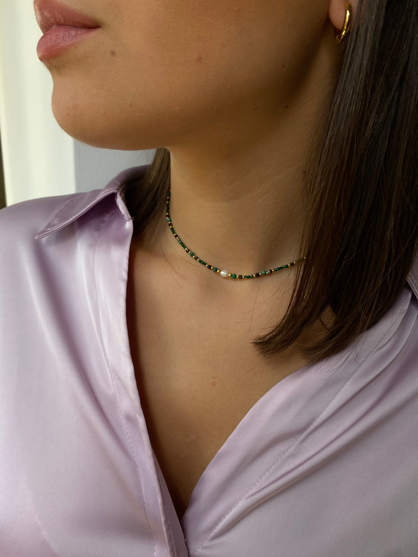 Collar acero perla