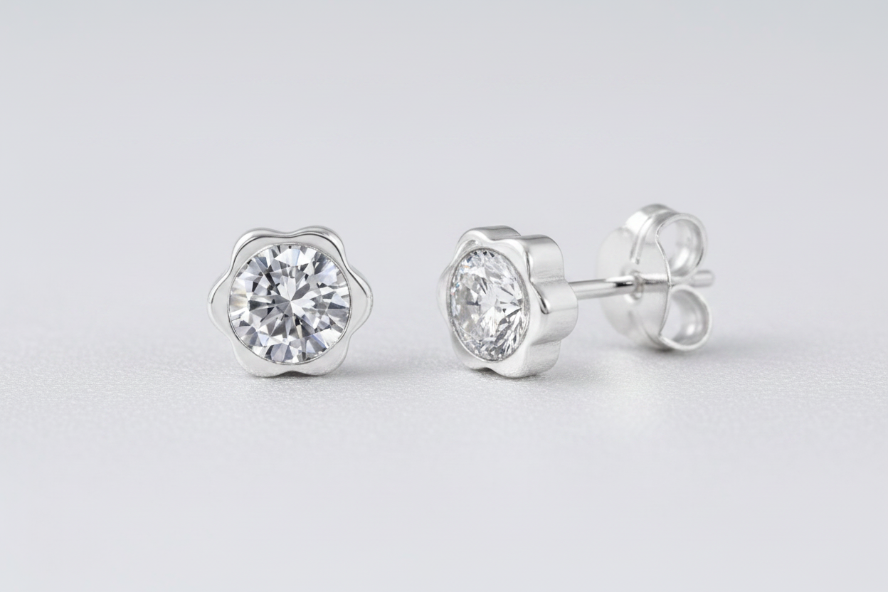Pendientes flor cristal fondo gris