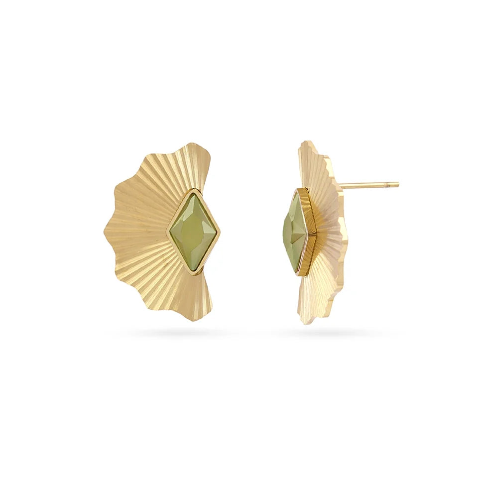 Pendientes abanico piedra verde